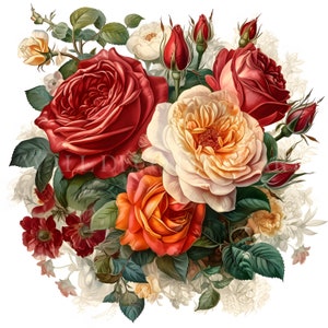 Clipart de rosas vintage: 12 archivos JPG de alta calidad: descargas digitales instantáneas: uso comercial gratuito, arte mural, técnica mixta, manualidades digitales con papel