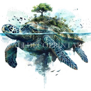 11 Turtle Island Double Exposure Clipart Bundle - JPG di alta qualità - Download digitali - Uso commerciale, acquerello, tecniche miste, arte su carta
