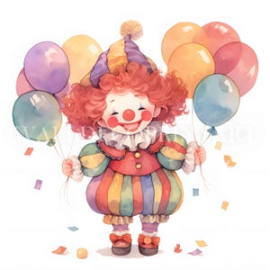 Pacote com 11 clipart de palhaço fofo - JPGs de alta qualidade - Downloads digitais - Uso comercial, aquarela, mídia mista, arte de parede de artesanato em papel digital