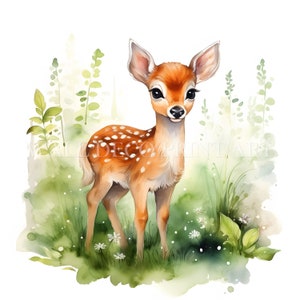 Bellissimo pacchetto di clipart di cerbiatti - 10 JPG di alta qualità - Download digitali - Uso commerciale, acquerello, tecniche miste, artigianato digitale su carta