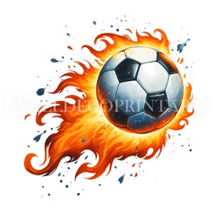 10 Clipart di pallone da calcio infuocato - JPG di alta qualità - Download digitali - Uso commerciale, acquerello, tecniche miste, artigianato digitale su carta, digitale