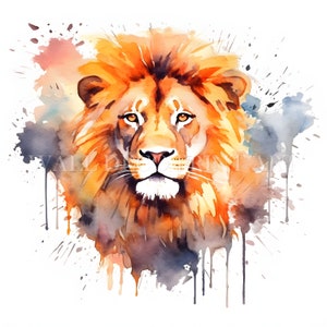 Bellissimo pacchetto di clipart di leoni - 11 JPG di alta qualità - Download digitali - Uso commerciale, acquerello, tecniche miste, artigianato digitale su carta, tazza