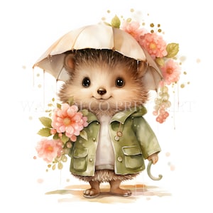 Carino fiore di primavera riccio clipart bundle - 10 JPG di alta qualità - download digitale - uso commerciale, acquerello, tecniche miste, carta digitale