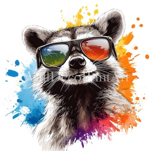Fantastico pacchetto di clipart di procioni - 11 JPG di alta qualità - Download digitale - Uso commerciale Acquerello Tecnica mista Carta artigianale Arte murale colorata