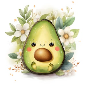 Niedliches Avocado-Clipart-Bundle - 10 hochwertige JPGs - Digitale Downloads - Kommerzielle Nutzung, Aquarell, Mischtechnik, Digitales Papiermodell