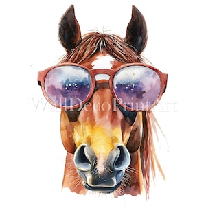 10 cavallo con occhiali da sole Clipart Bundle - JPG di alta qualità - Download digitale - Carta stampabile per tecniche miste ad acquerello per uso commerciale