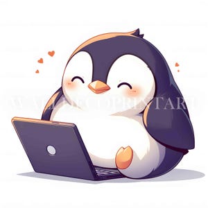 10 Cute Penguin Nerd Clipart Bundle - High Quality JPGs - Digital Download - Commercial Use, Mixed Media Digital Craft Junk Journal Wall Art