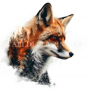 10 FOX dubbele belichting clipartbundel - hoge kwaliteit JPG - digitale download - commercieel gebruik, aquarel, Mixed media, afdrukbare Paper Craft