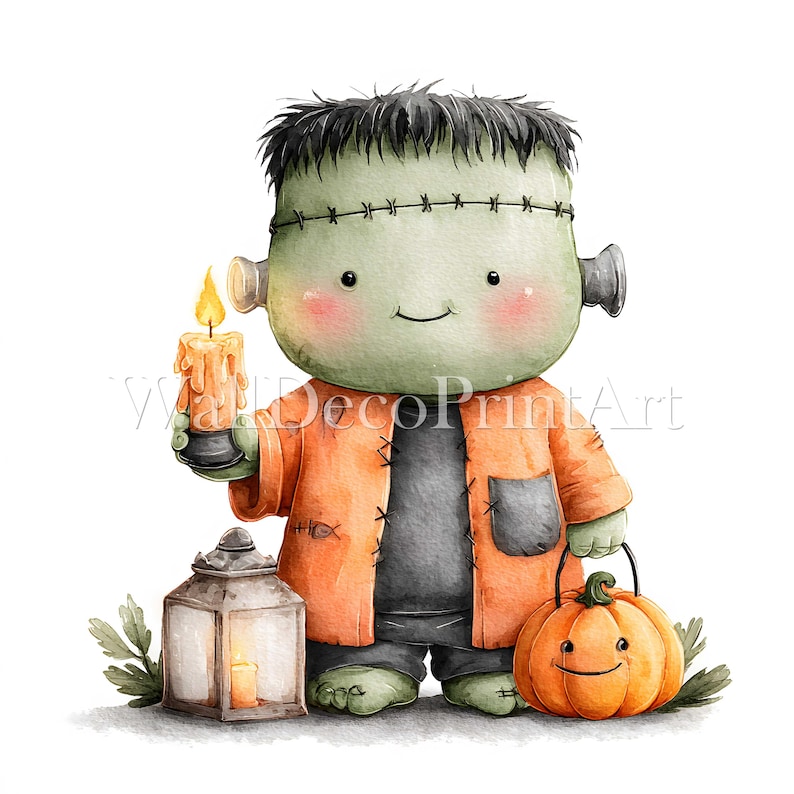 10 Cute Halloween Frankenstein Clipart Bundle - High Quality Images ...