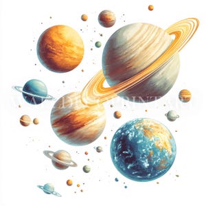 10 Outer Space Planets Clipart - High Quality JPGs - Digital Download - Commercial Use, Watercolor, Printable Media, Digital Paper Craft Art