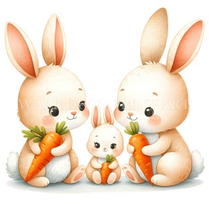 Soft Sketch Rabbit & Carrot Clipart Bundle - 9 High Quality JPGs - Digital Download - Commercial Use, Watercolor, Mixed Media, Digital Craft