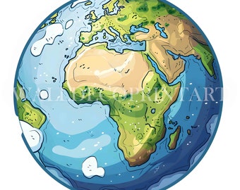 Paquete de 9 imágenes prediseñadas del Planeta Tierra - JPG de alta calidad - Descargas digitales - Uso comercial, acuarela, técnica mixta, diario basura, manualidades de papel