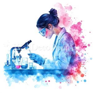 12 Frau Wissenschaftlerin Clipart Bundle - Hochwertige Bilder - Digitaler Download - Kommerzielle Nutzung Aquarell Mixed Media Druckbares Papier Handwerk