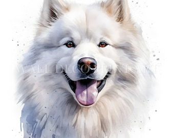 Niedliches Samojede-Clipart-Bundle - 10 hochwertige JPGs - digitale Downloads - kommerzielle Nutzung, Aquarell, Mischtechnik, digitales Papiermodell, Tasse