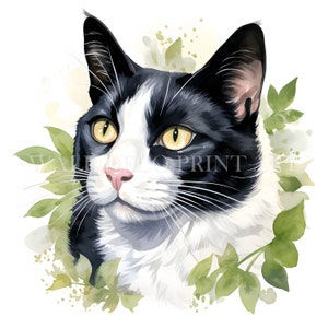 Lot de 10 cliparts chat smoking mignon - 10 fichiers JPG haute qualité - téléchargements numériques - usage commercial, aquarelle, techniques mixtes, créations numériques en papier, mug