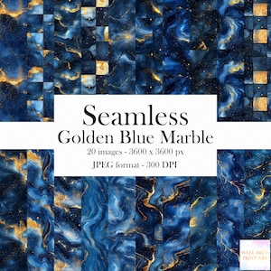 Golden Blue Marble Digitales Papier - nahtloses abstraktes Design für Scrapbooking druckbare glänzende Textur Sofortiger Download kommerzielle Clipart