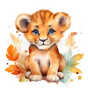 Pacote de clipart de leãozinho fofo - 14 JPGs de alta qualidade - Downloads digitais - Uso comercial, aquarela, mídia mista, artesanato em papel digital