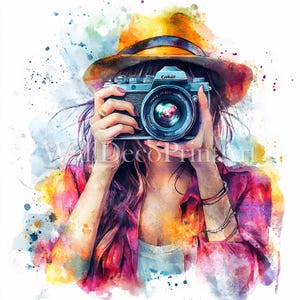 10 Hipster Girl Vintage Camera Clipart Bundle - Immagine di alta qualità - Download digitale Uso commerciale Acquerello Tecnica mista Carta stampabile