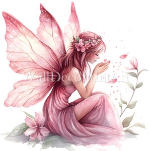 fata rosa Clipart Bundle - 10 JPG di alta qualità - Download digitale - Uso commerciale Acquerello Tecnica mista Carta stampabile Artigianato Fantasy