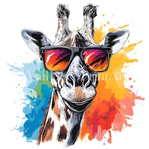 Cool Giraffe Clipart Bundle - 10 High Quality JPG - Digital Download - Commercial Use Watercolor Mixed Media Paper Craft Colorful Wall Art