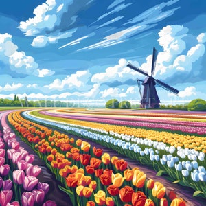 Lovely Tulip Fields Clipart Bundle - 12 JPG di alta qualità - Download digitali - Uso commerciale, acquerello, tecniche miste, artigianato digitale su carta