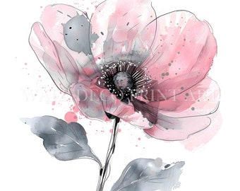 Pacchetto di clipart di fiori astratti rosa e argento - 10 JPG di alta qualità - Download digitale - Uso commerciale, arte ad acquerello stampabile, digitale