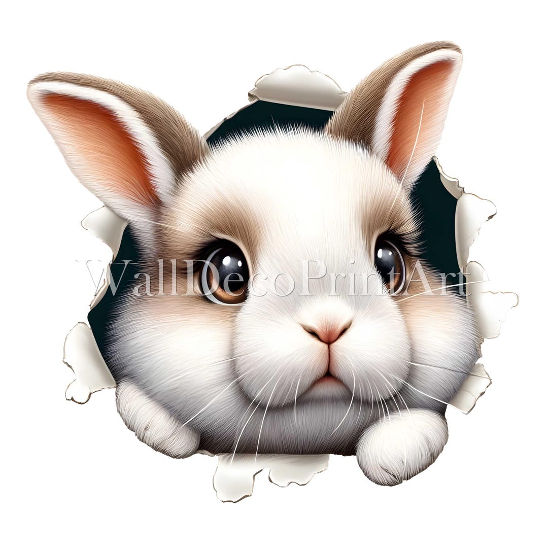 Cut Rabbit Art Cute 3D Rabbit Art – Printable PNG With Transparent Background, Digital ...