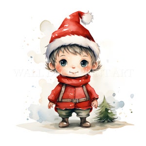 Bundle de cliparts scandinave elfe du père Noël - 10 fichiers JPG de haute qualité - téléchargement numérique - usage commercial, aquarelle, techniques mixtes, création numérique