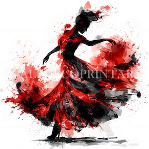 10 bundle di clipart di donne danzanti astratte rosso scuro e nero - JPG di alta qualità - Download digitale - Uso commerciale, stampabile, acquerello artigianale