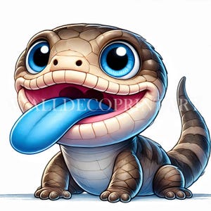 Paquete de imágenes prediseñadas de eslizón de lengua azul con bocetos suaves: 4 archivos JPG de alta calidad, descarga digital, uso comercial, acuarela, técnica mixta, artesanía digital