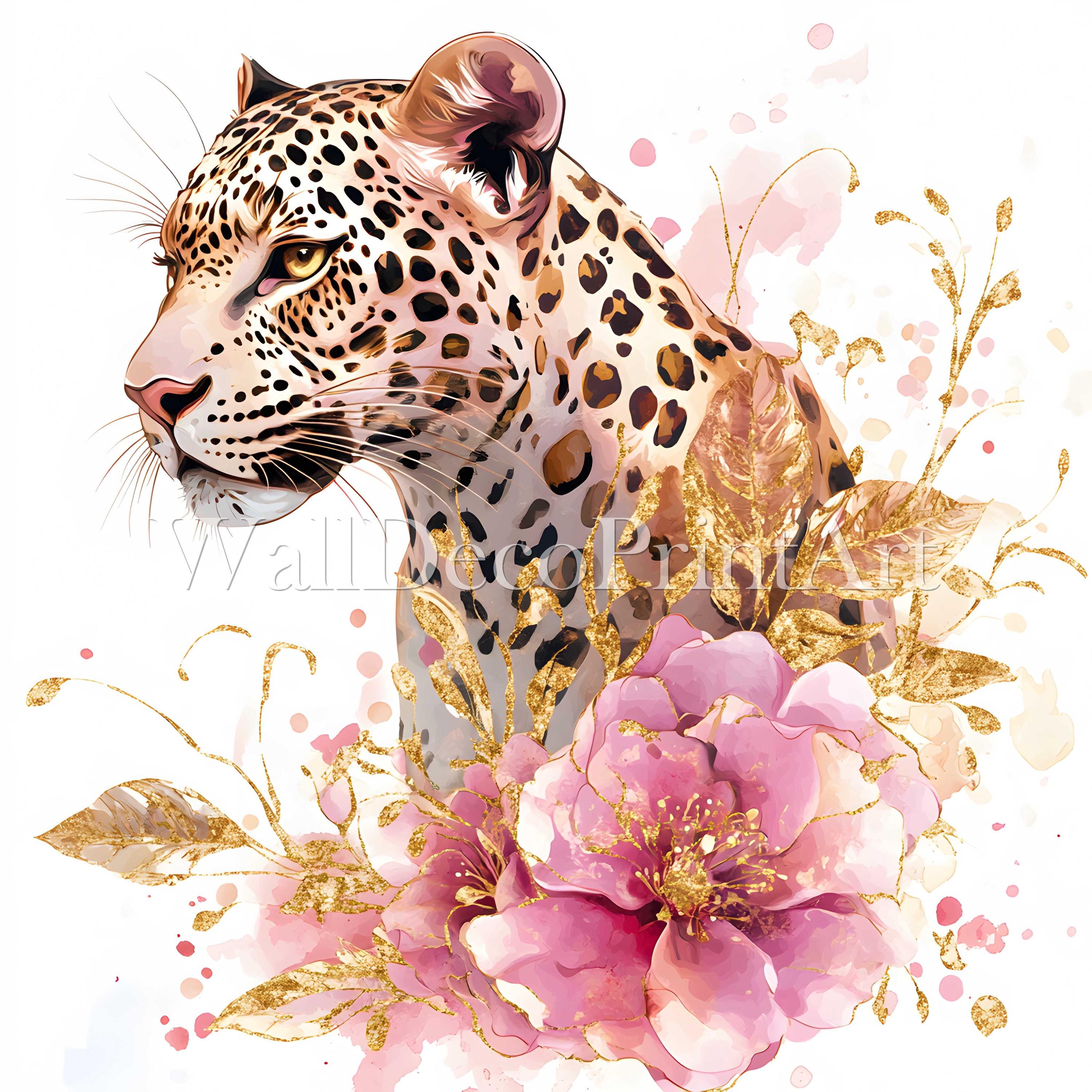 12 Cute Floral Leopard Clipart Bundle - High Quality Jpgs