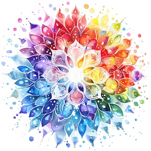 Bundle de cliparts mandala abstrait arc-en-ciel - 10 fichiers JPG haute qualité - téléchargement numérique - usage commercial, aquarelle imprimable, créations en papier