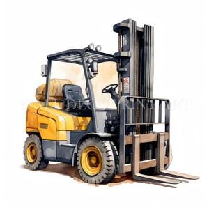 Pacchetto di clipart di carrelli elevatori ad acquerello - 10 JPG di alta qualità - Download digitali - Uso commerciale, acquerello, tecniche miste, artigianato digitale su carta