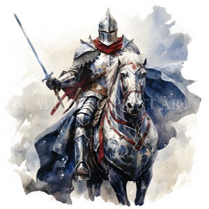 Majestic Knight Clipart Bundle - 11 JPG di alta qualità - Download digitali - Uso commerciale, acquerello, tecniche miste, artigianato digitale su carta