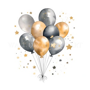 Clipart di palloncini per feste pastello oro - 12 JPG di alta qualità - Download digitali - Uso commerciale, acquerello, tecniche miste, artigianato digitale con carta