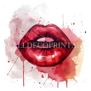 Paquete de 9 imágenes prediseñadas de labios encantadores: JPG de alta calidad, descarga digital, uso comercial, acuarela, técnica mixta, manualidades con papel digital, imprimible