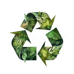 Paquete de imágenes prediseñadas de iconos de reciclaje natural: 11 archivos JPG de alta calidad, descargas digitales, uso comercial, acuarela, técnica mixta, manualidades digitales con papel.