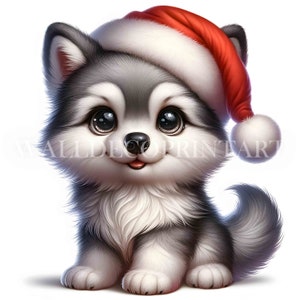 18 bundle di clipart di lupo di Natale carino - JPG di alta qualità - Download digitale - Uso commerciale, Acquerello, Tecnica mista, Mestiere con la carta digitale