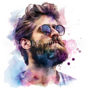 10 bärtiger Mann Clipart Bundle Porträt - Hochwertige JPGs - Digitaler Download - Kommerzielle Nutzung, Aquarell, Mischtechnik, Digitales Papier Handwerk