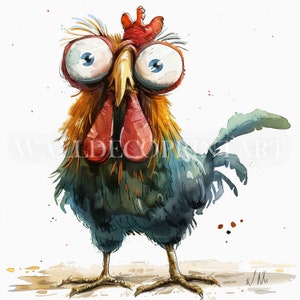 Paquete de 10 imágenes prediseñadas de polluelos de gallo caprichosos: imágenes de alta calidad, descargas digitales, uso comercial, acuarela, técnica mixta, manualidades en papel