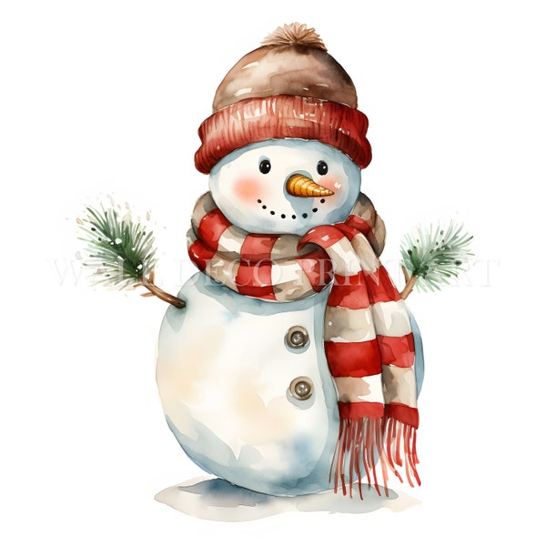 Beau bonhomme de neige Clipart Bundle-10 haute qualité JPG-téléchargements numériques-usage commercial, aquarelle, techniques mixtes, créations numériques en papier