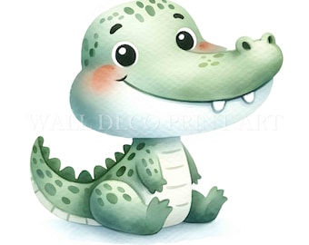 Paquete de imágenes prediseñadas de cocodrilo con bocetos suaves - 4 JPG de alta calidad - Descarga digital - Uso comercial, acuarela, técnica mixta, manualidades digitales con papel