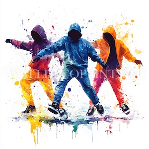 10 breakdancers Clipart - JPG de alta calidad - Descarga digital - Uso comercial, Medios imprimibles con acuarela Manualidades en papel digitales Arte deportivo