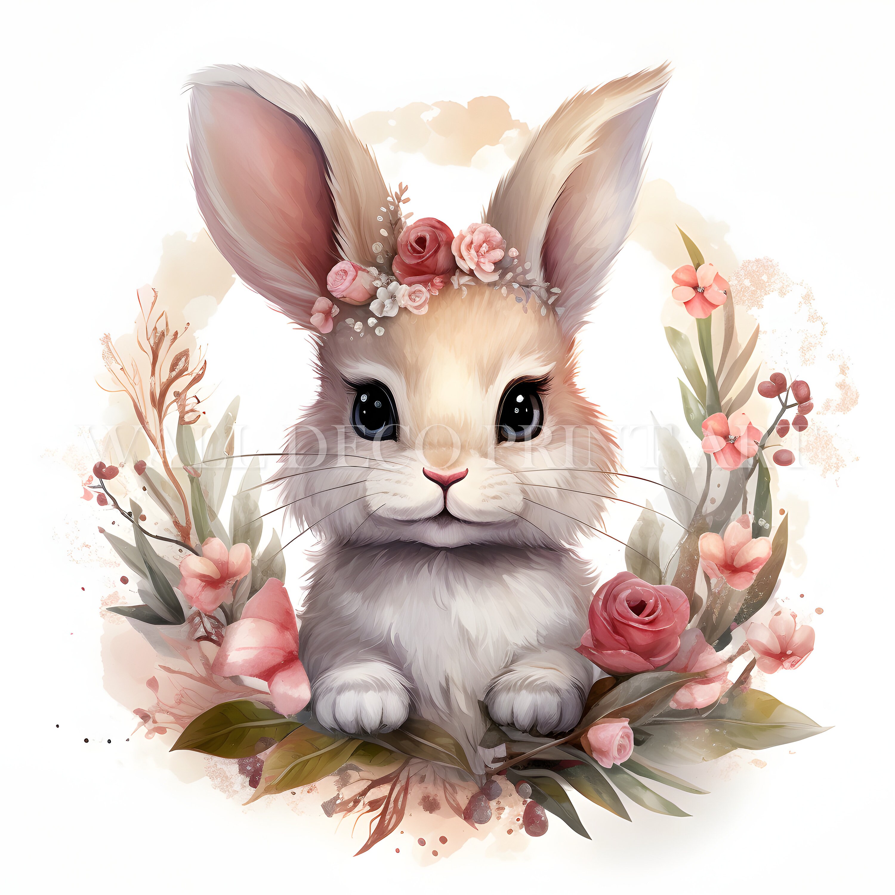 Bunnies With Flower Wreaths Clipart - 2 PNG & 10 High Quality JPG ...