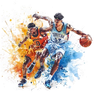 10 Basketball Player Clipart - Hochwertige JPGs - Digitale Downloads - Kommerzielle Nutzung, Aquarell, Druckbare Medien, Digitales Papier Handwerk