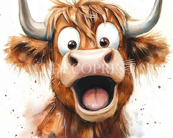 11 Whimsical Highland Cow Clipart Bundle - High Quality Images - Digital Downloads - Commercial Use, Watercolor, Mixed Media, Paper Craft