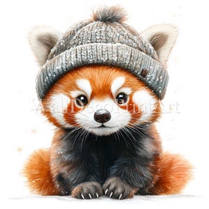 Pacote com 10 clipart fofos de pandas vermelhos de inverno - JPG de alta qualidade - Download digital - Uso comercial, aquarela, mídia mista, papel digital, artesanato