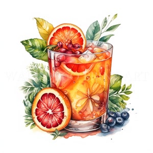 Pacchetto Clipart Bevande Estive - 13 JPG di Alta Qualità - Download Digitali - Uso Commerciale, Acquerello, Tecnica Mista, Carta Digitale, Bevande