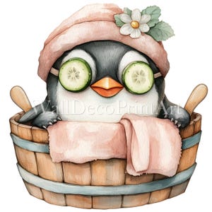 10 Cute Relaxing Penguin Clipart Bundle - High Quality JPGs - Digital Download - Commercial Use, Mixed Media Art, Paper Craft, Junk Journal