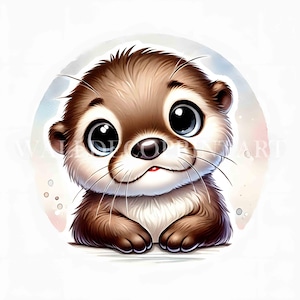 Paquete de imágenes prediseñadas de nutria tierna con bocetos suaves: 5 archivos JPG de alta calidad, descarga digital, uso comercial, acuarela, técnica mixta, manualidades con papel digital